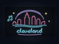 Cleveland Skyline Neon Sign with colorful landmark artwork and flowing city lettering - front digital render