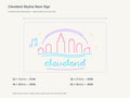 Cleveland Skyline Neon Sign size guide with overall dimensions for all four widths