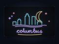 Columbus Skyline Neon Sign with colorful landmark artwork and flowing city lettering - front digital render