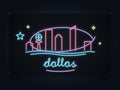 Dallas Skyline Neon Sign with colorful landmark artwork and flowing city lettering - front digital render