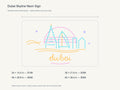 Dubai Skyline Neon Sign size guide with overall dimensions for all four widths