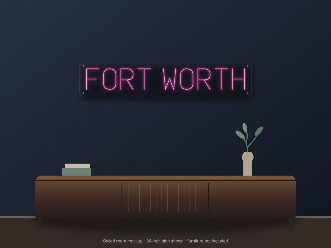 Fort Worth City Name Neon Sign in hot pink - original premade design