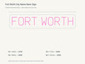 Fort Worth City Name Neon Sign size guide with overall dimensions for all four widths