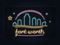 Fort Worth Skyline Neon Sign with colorful landmark artwork and flowing city lettering - front digital render