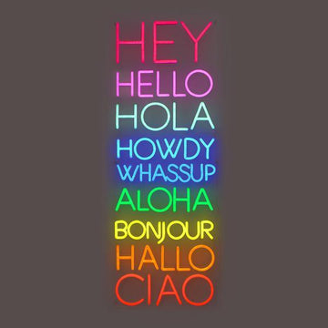 HEY HELLO HOLA neon signs