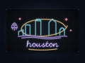 Houston Skyline Neon Sign with colorful landmark artwork and flowing city lettering - front digital render
