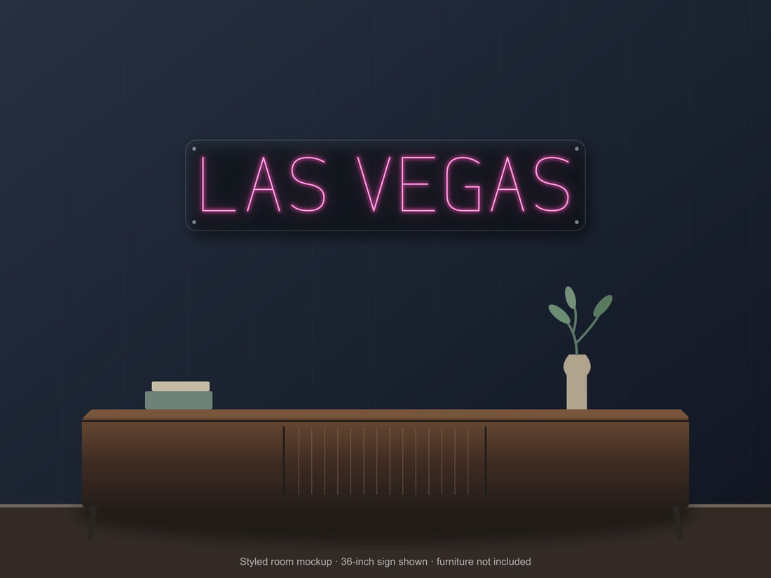 Las Vegas City Name Neon Sign in hot pink - original premade design