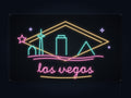 Las Vegas Skyline Neon Sign with colorful landmark artwork and flowing city lettering - front digital render