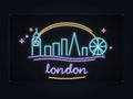 London Skyline Neon Sign with colorful landmark artwork and flowing city lettering - front digital render
