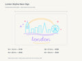London Skyline Neon Sign size guide with overall dimensions for all four widths