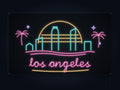Los Angeles Skyline Neon Sign with colorful landmark artwork and flowing city lettering - front digital render