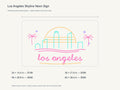 Los Angeles Skyline Neon Sign size guide with overall dimensions for all four widths