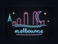 Melbourne Skyline Neon Sign with colorful landmark artwork and flowing city lettering - front digital render