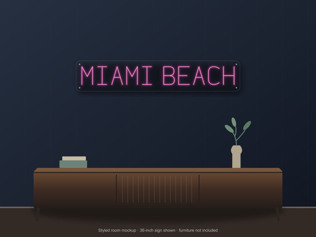 Miami Beach City Name Neon Sign in hot pink - original premade design