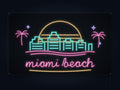 Miami Beach Skyline Neon Sign with colorful landmark artwork and flowing city lettering - front digital render