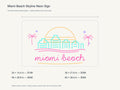 Miami Beach Skyline Neon Sign size guide with overall dimensions for all four widths