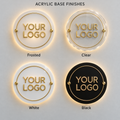 Illustrative comparison of frosted, clear, white and black round acrylic backlit business sign bases