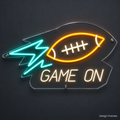 Design Preview: clean front view of Kickoff Bolt Neon Sign, wide diagonal football-and-lightning silhouette with slanted lettering, in its predefined color palette. Generated concept visualization.