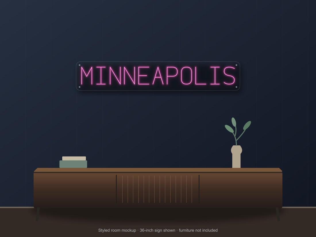 Minneapolis City Name Neon Sign in hot pink - original premade design