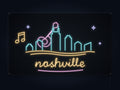 Nashville Skyline Neon Sign with colorful landmark artwork and flowing city lettering - front digital render