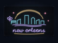 New Orleans Skyline Neon Sign with colorful landmark artwork and flowing city lettering - front digital render
