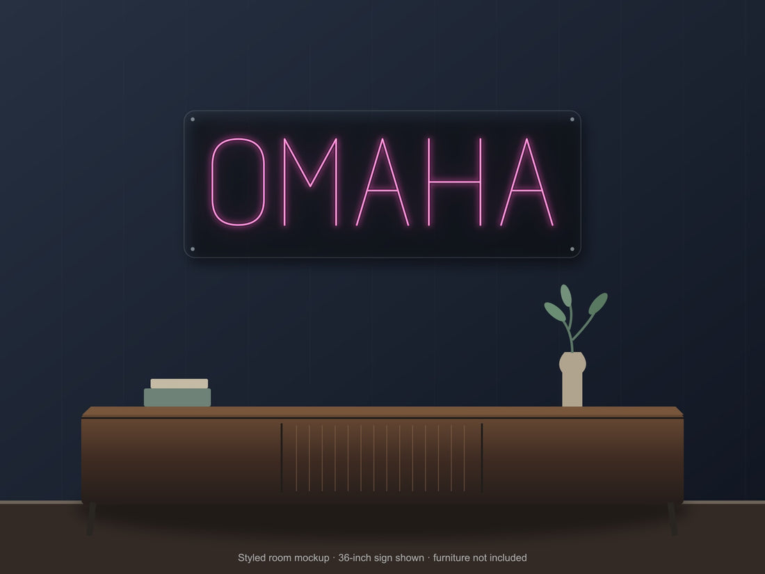 Omaha City Name Neon Sign in hot pink - original premade design