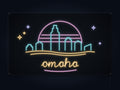 Omaha Skyline Neon Sign with colorful landmark artwork and flowing city lettering - front digital render