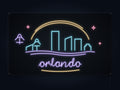Orlando Skyline Neon Sign with colorful landmark artwork and flowing city lettering - front digital render