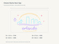 Orlando Skyline Neon Sign size guide with overall dimensions for all four widths