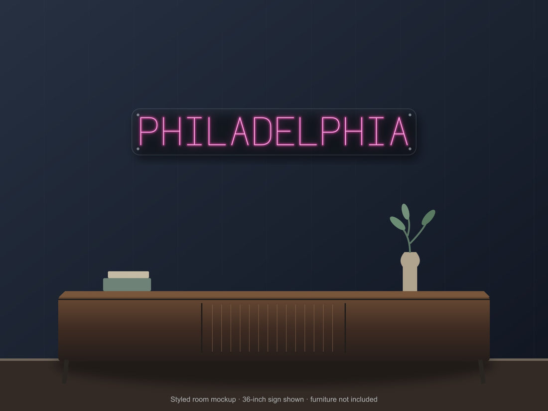 Philadelphia City Name Neon Sign in hot pink - original premade design