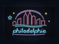 Philadelphia Skyline Neon Sign with colorful landmark artwork and flowing city lettering - front digital render
