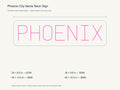 Phoenix City Name Neon Sign size guide with overall dimensions for all four widths