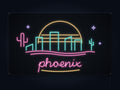 Phoenix Skyline Neon Sign with colorful landmark artwork and flowing city lettering - front digital render