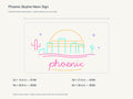 Phoenix Skyline Neon Sign size guide with overall dimensions for all four widths