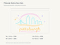 Pittsburgh Skyline Neon Sign size guide with overall dimensions for all four widths