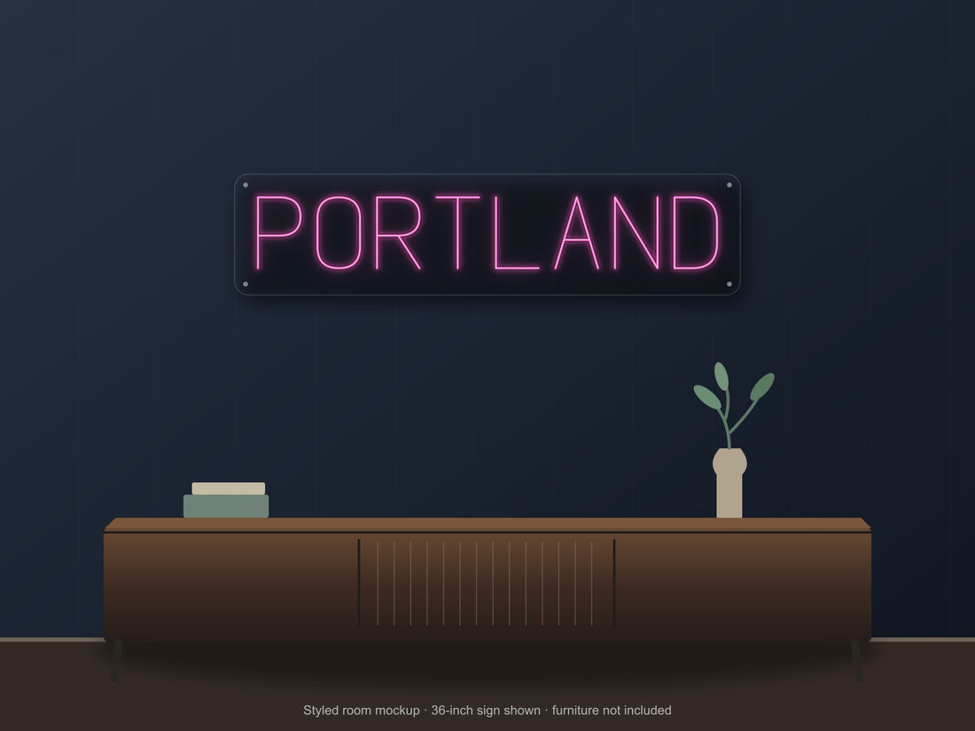 Portland City Name Neon Sign in hot pink - original premade design