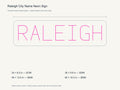Raleigh City Name Neon Sign size guide with overall dimensions for all four widths