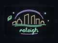 Raleigh Skyline Neon Sign with colorful landmark artwork and flowing city lettering - front digital render