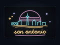 San Antonio Skyline Neon Sign with colorful landmark artwork and flowing city lettering - front digital render