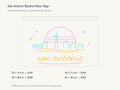 San Antonio Skyline Neon Sign size guide with overall dimensions for all four widths