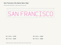 San Francisco City Name Neon Sign size guide with overall dimensions for all four widths