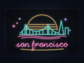San Francisco Skyline Neon Sign with colorful landmark artwork and flowing city lettering - front digital render