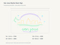 San Jose Skyline Neon Sign size guide with overall dimensions for all four widths