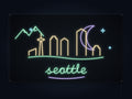 Seattle Skyline Neon Sign with colorful landmark artwork and flowing city lettering - front digital render