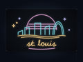St. Louis Skyline Neon Sign with colorful landmark artwork and flowing city lettering - front digital render