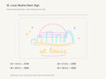 St. Louis Skyline Neon Sign size guide with overall dimensions for all four widths