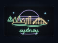 Sydney Skyline Neon Sign with colorful landmark artwork and flowing city lettering - front digital render