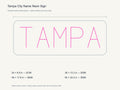 Tampa City Name Neon Sign size guide with overall dimensions for all four widths