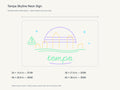 Tampa Skyline Neon Sign size guide with overall dimensions for all four widths