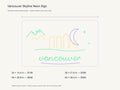 Vancouver Skyline Neon Sign size guide with overall dimensions for all four widths